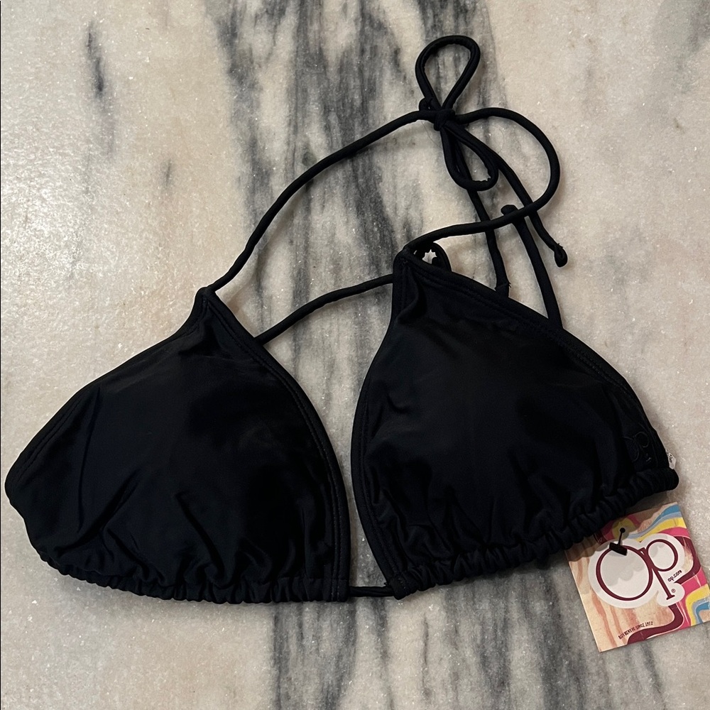 NWT Black Triangle Swim Top with Tie Straps